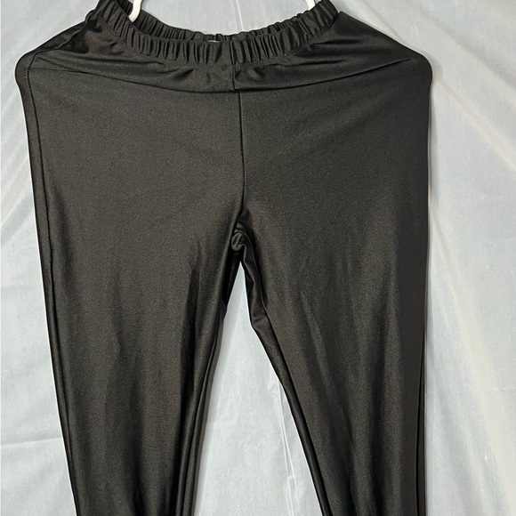 Women's Stretchy Side Split Hem Flare Size S/M Stacked Skinny Shiny Black Pants - Picture 4 of 6